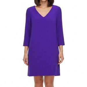 J. Crew Purple 100% Wool Lined Shift Mini Sheath Dress 6 3/4 Sleeve Party‎